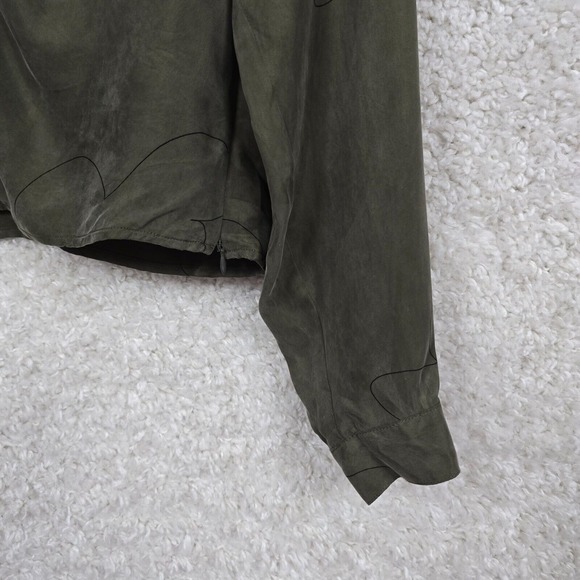 Madewell Brushed Ruched Front Top Womens 4 Green Long Sleeve Cupro V-Neck Earthy - Picture 2 of 12